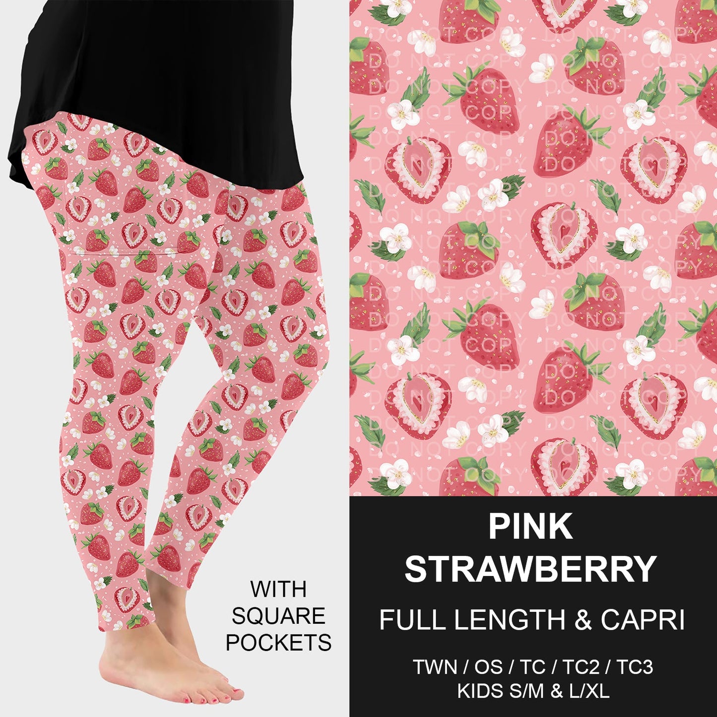 B229 - Preorder Pink Strawberry Leggings w/ Pockets (Closes 5/18. ETA: late July)