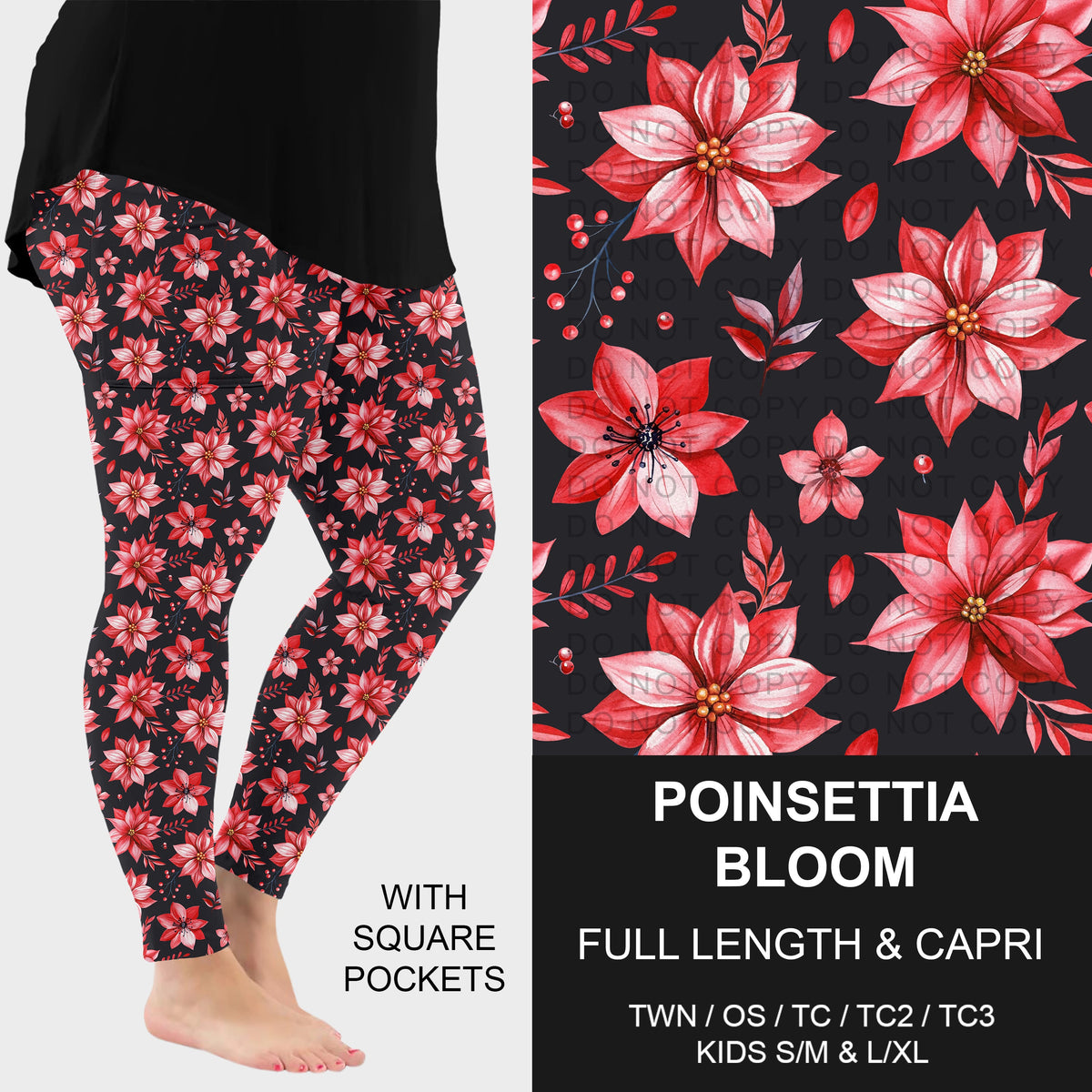 B315 - Preorder Poinsettia Bloom Leggings w/ Pockets (Closes 10/04. ETA: early Dec.)