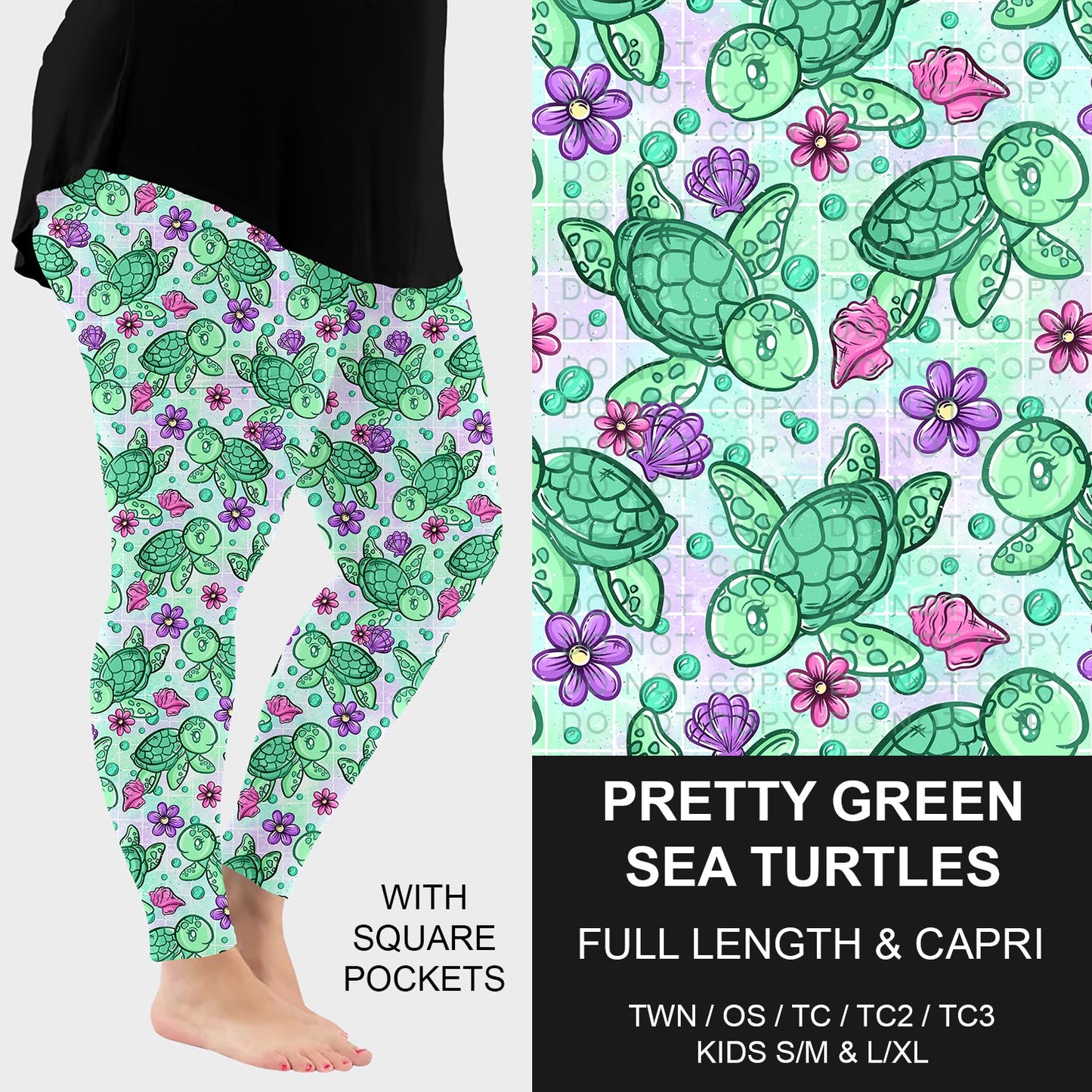 B228 - Preorder Pretty Green Sea Turtles Leggings w/ Pockets (Closes 5/11. ETA: late July)