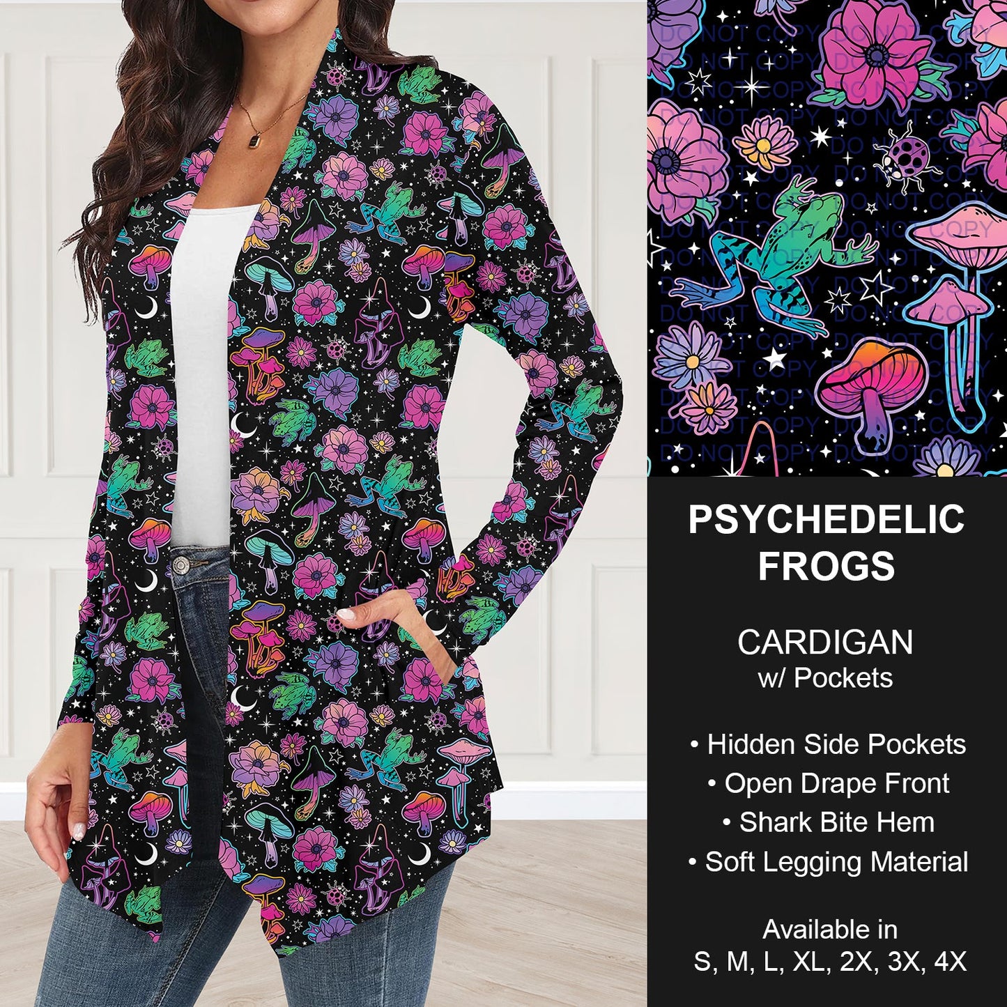 B252 - Preorder Psychedelic Frogs Cardigan w/ Pockets (Closes 9/21. ETA: mid Nov.)