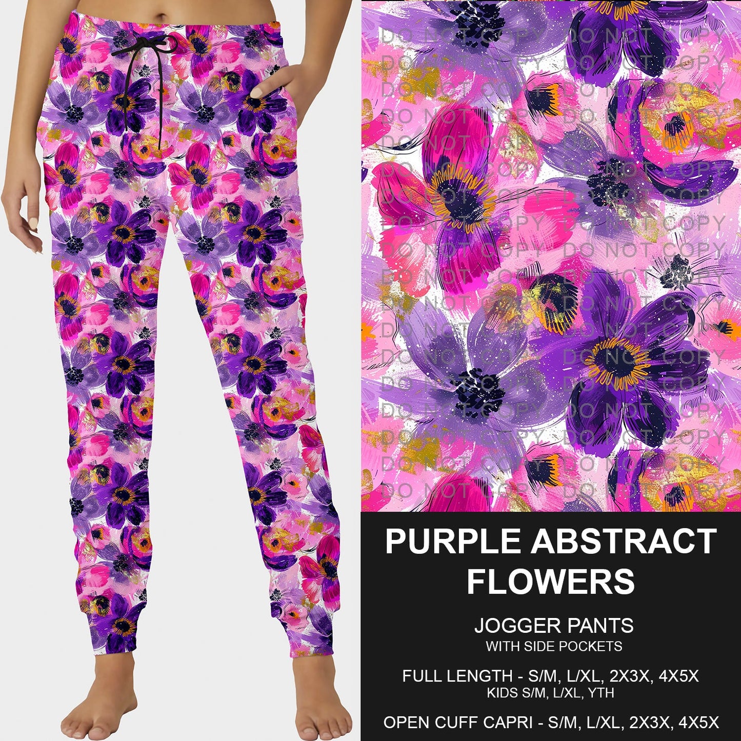 B229- Preorder Purple Abstract Flowers Joggers (Closes 5/18. ETA: late July)