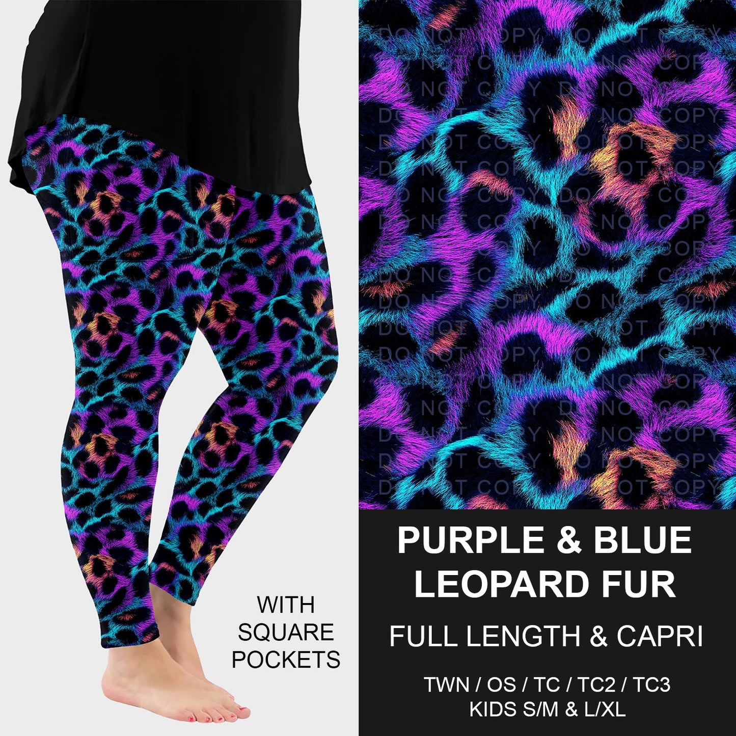 B273 - Preorder Purple and Blue Leopard Fur Leggings w/ Pockets (Closes 2/15. ETA: late April)