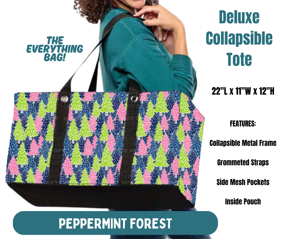 Preorder! Closes 8/13. ETA Nov. Peppermint Forest Collapsible Tote