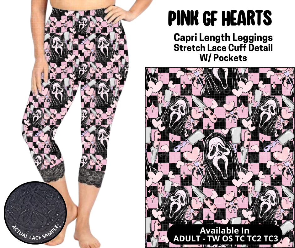 Preorder! Closes 5/12. ETA August. Pink GF Hearts Lace Cuff Capris w/ Pockets