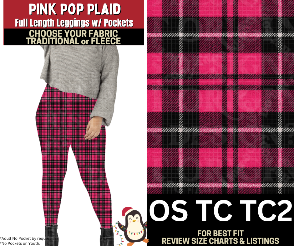 Pink Pop Plaid Leggings Choose Fleece or Traditional