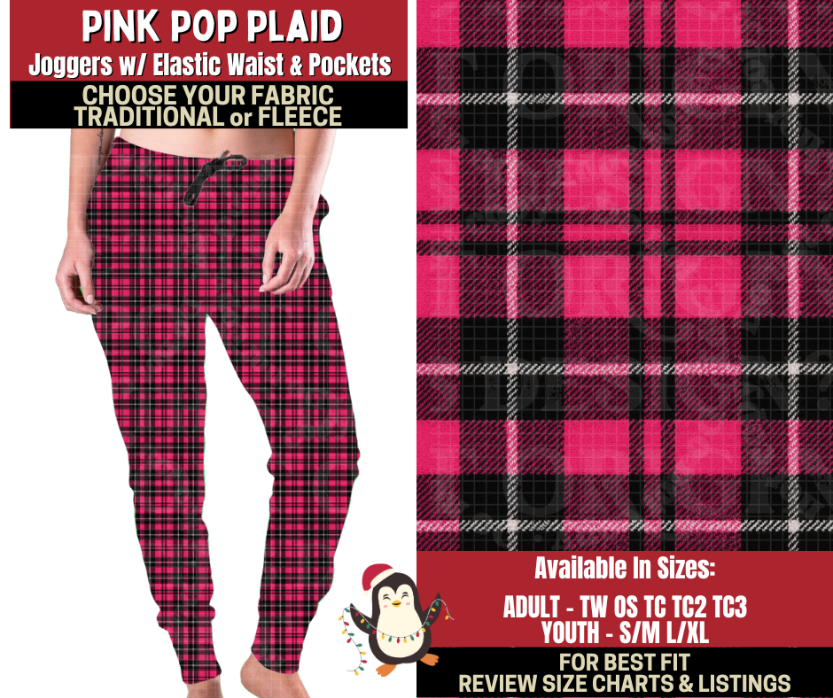 Preorder! Closes 9/4. ETA Dec. Pink Pop Plaid Joggers Choose Fleece or Traditional