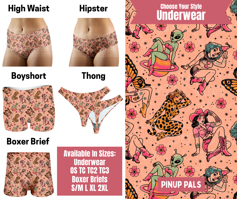 Preorder! Closes 9/29. ETA Dec. Pinup Pals Hipster, High Waist, Boyshort, & Thong Underwear & Boxer Briefs