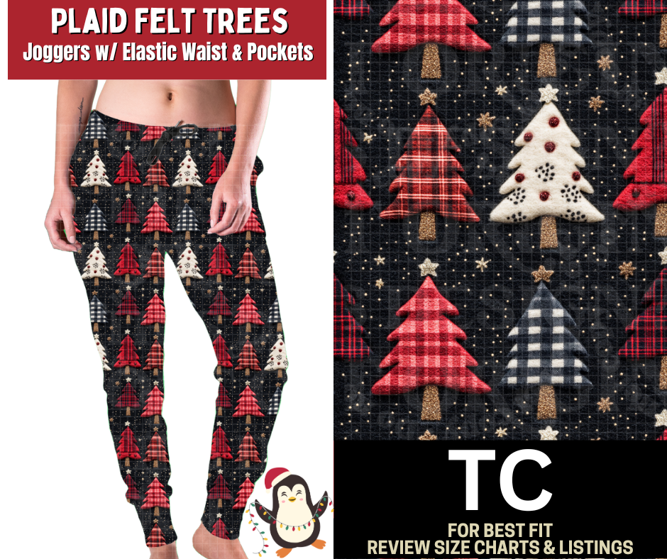 Plaid Felt Trees Fleece Joggers
