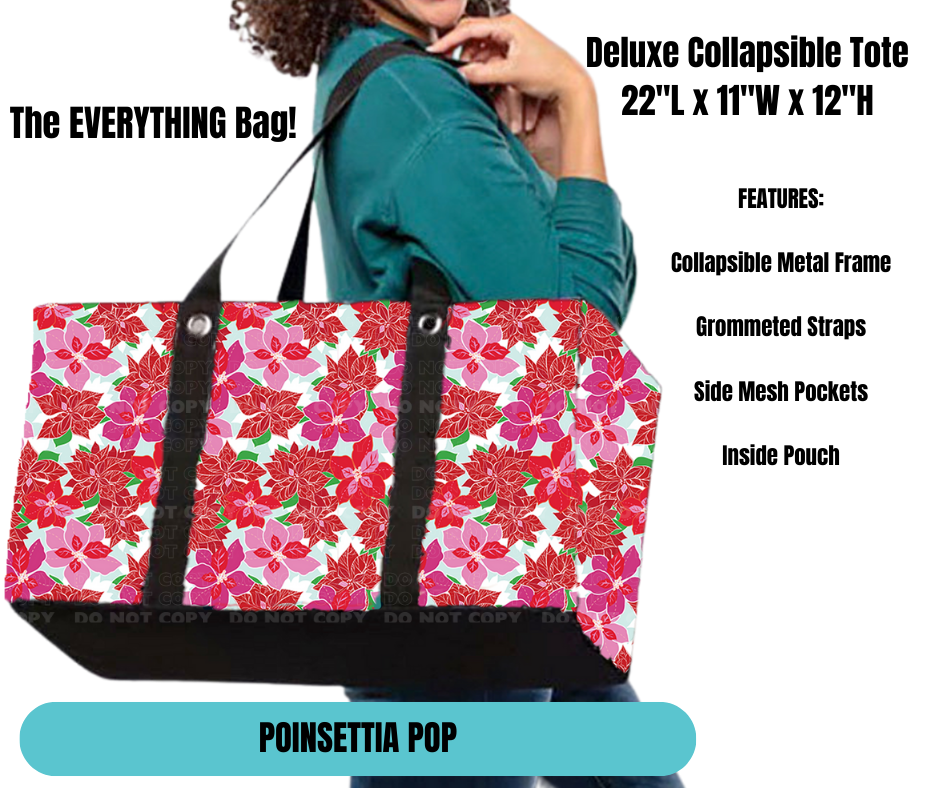 Poinsettia Pop Collapsible Tote - Alonna's Legging Land