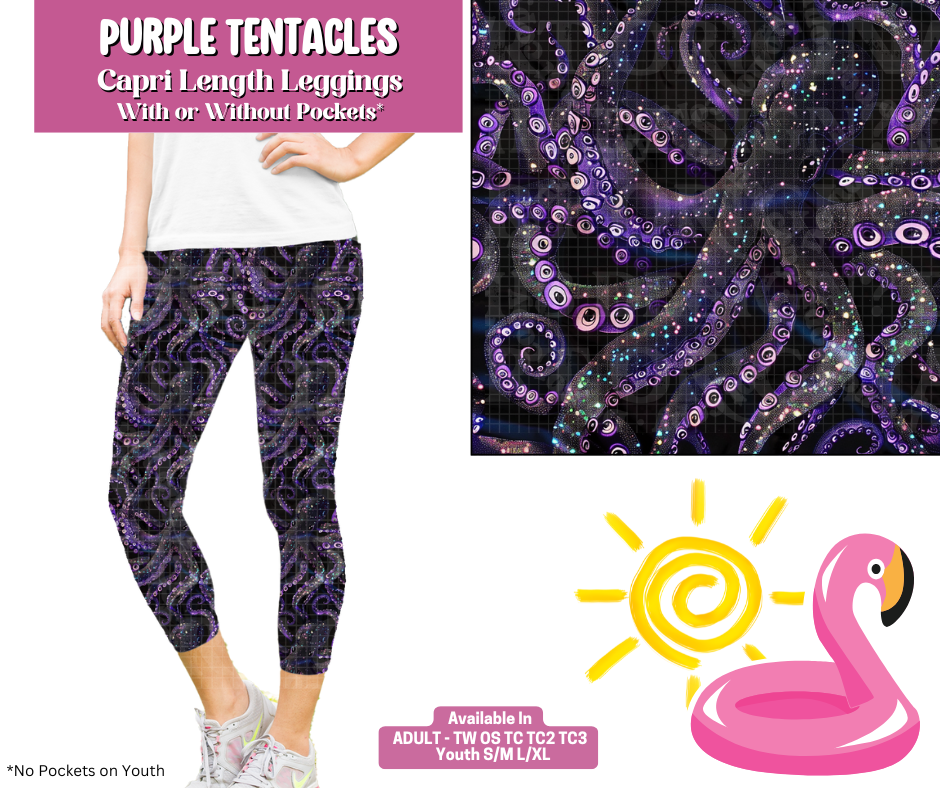 Preorder! Closes 5/6. ETA August. Purple Tentacles Capri Length Leggings w/wo Pockets