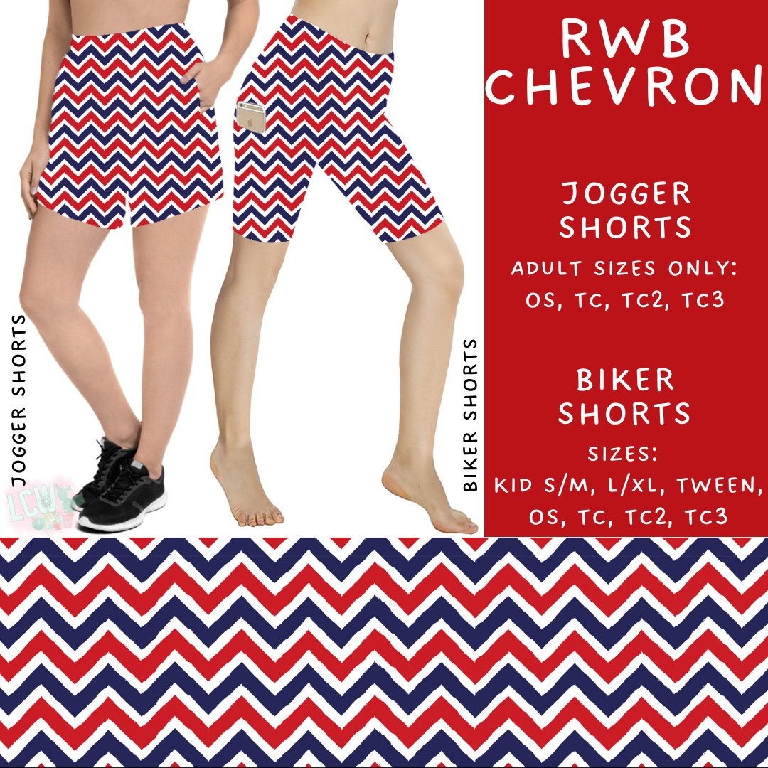 Batch #337 - USA Faves - Closes 5/7 - ETA mid June - RWB Chevron Biker & Jogger Shorts