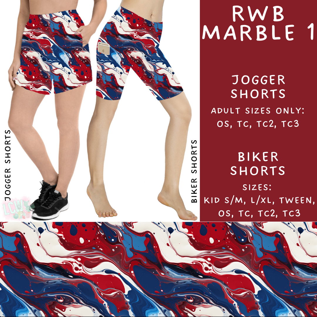 Batch #337 - USA Faves - Closes 5/7 - ETA mid June - RWB Marble 1 Biker & Jogger Shorts