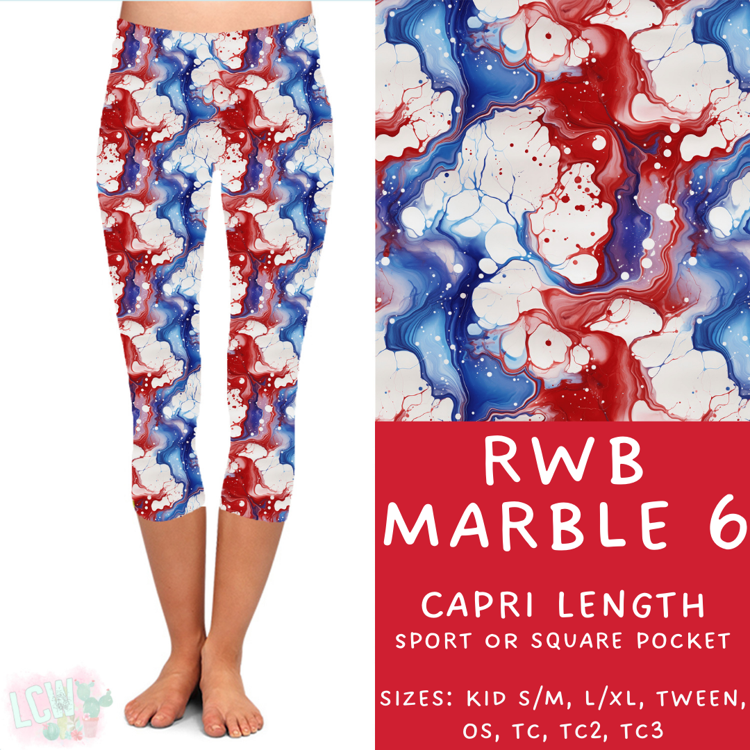 Batch #337 - USA Faves - Closes 5/7 - ETA mid June - RWB Marble 6 Capri Length Leggings