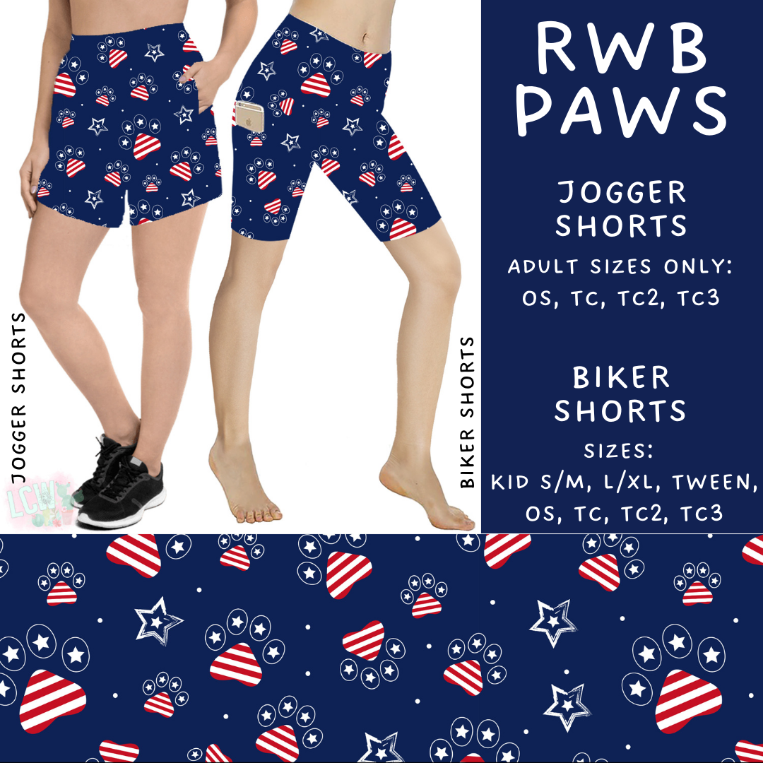 Batch #337 - USA Faves - Closes 5/7 - ETA mid June - RWB Paws Biker & Jogger Shorts