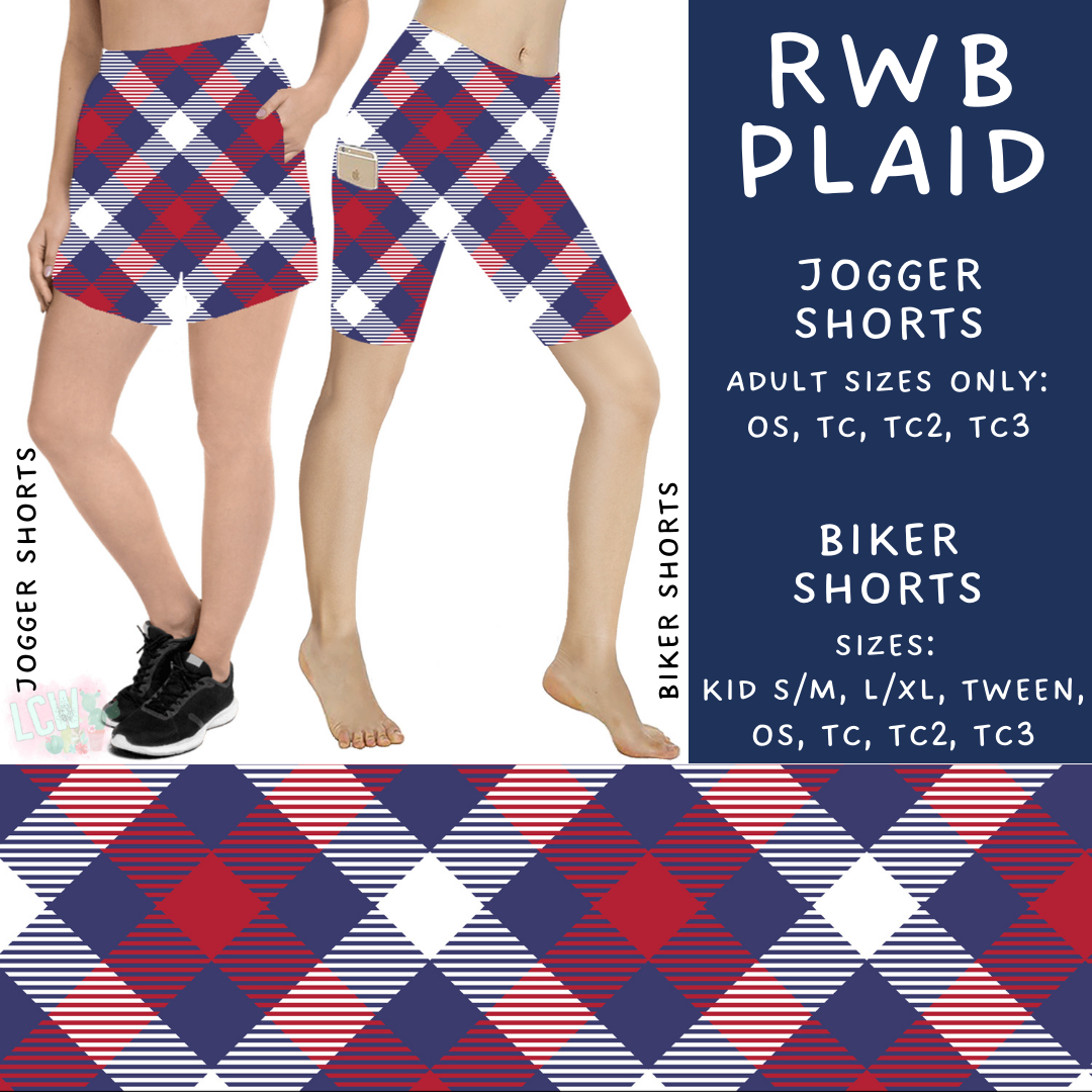 Batch #337 - USA Faves - Closes 5/7 - ETA mid June - RWB Plaid Biker & Jogger Shorts