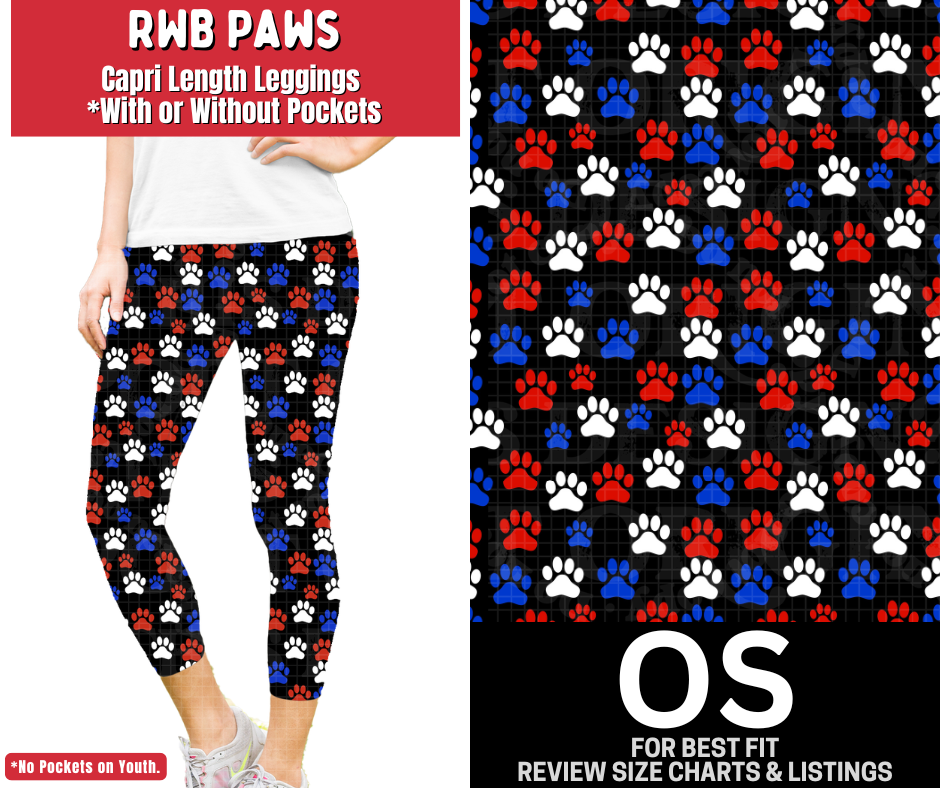 RWB Paws Capri Length Leggings w/ Pockets
