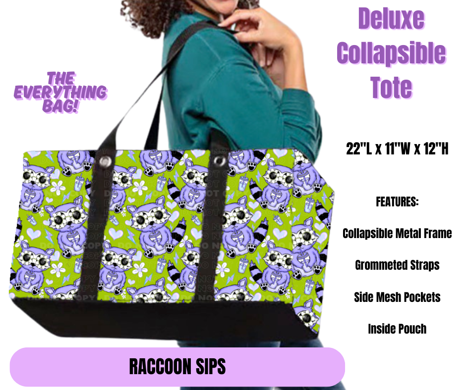 Raccoon Sips Collapsible Tote