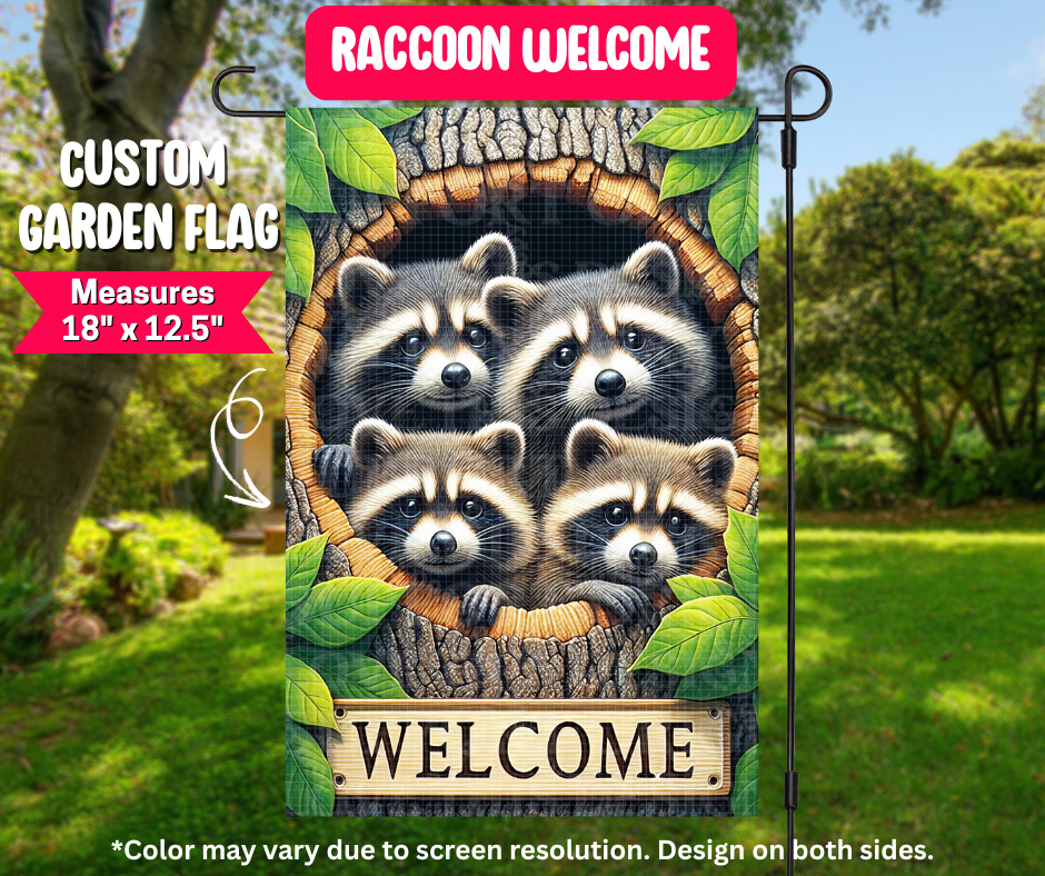 Raccoon Welcome Garden Flag