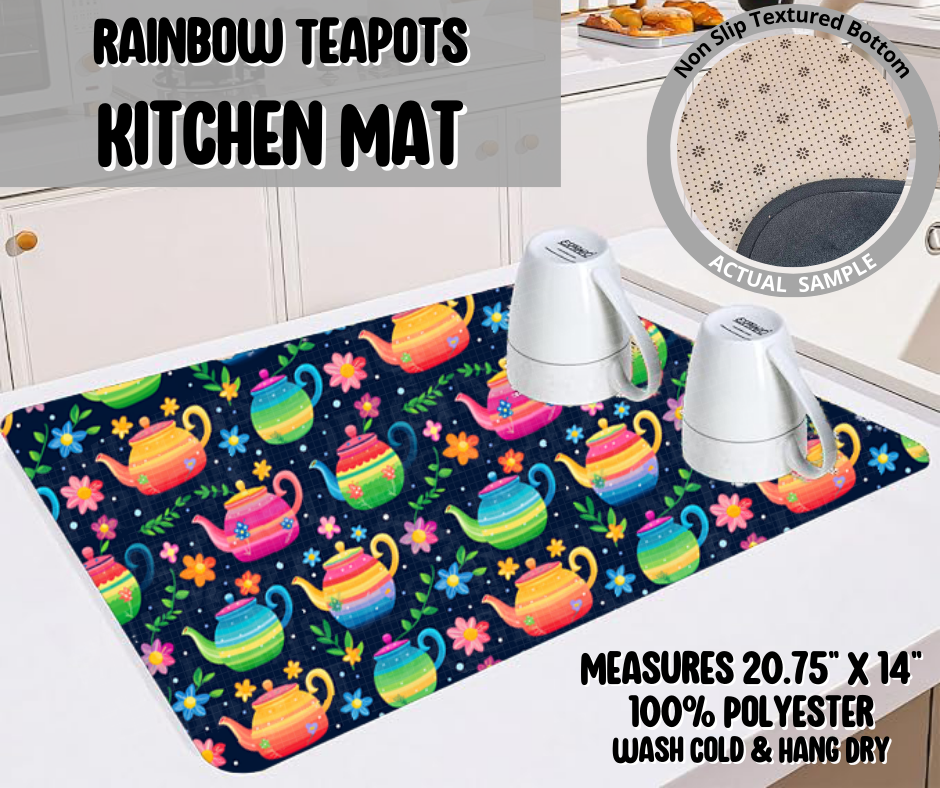 Preorder! Closes 5/22. ETA August. Rainbow Teapots Kitchen Mat