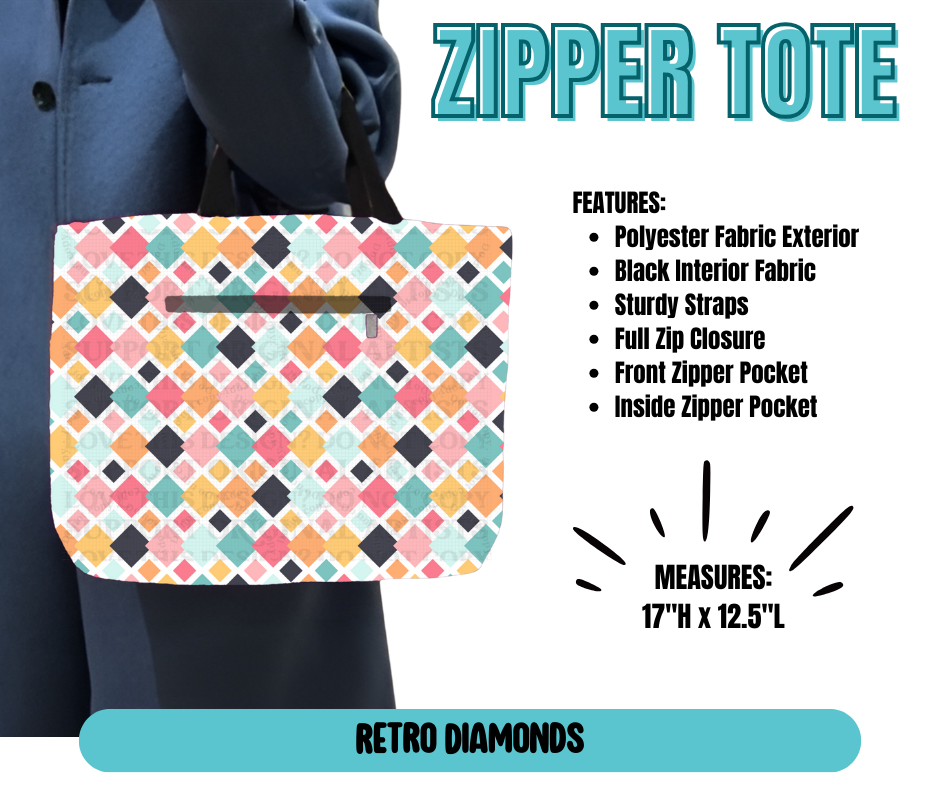 Preorder! Closes 5/21. ETA August. Retro Diamonds Zipper Tote