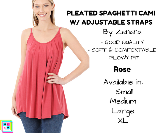 Pleated Spaghetti Strap Cami - Rose