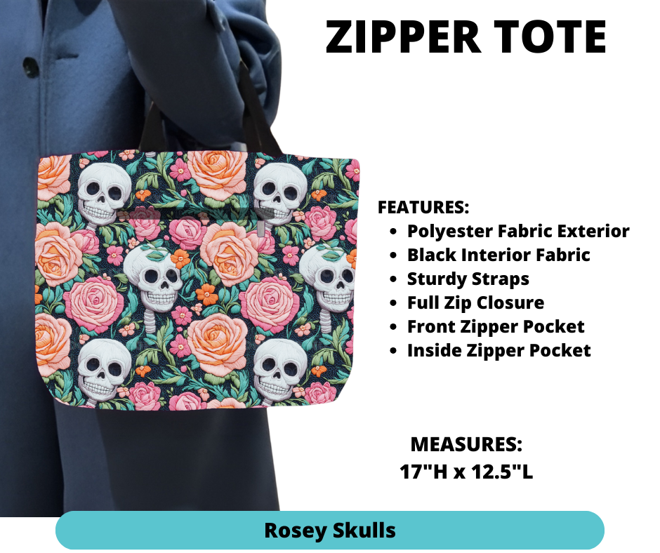 Rosey Skulls Zipper Tote - Alonna's Legging Land