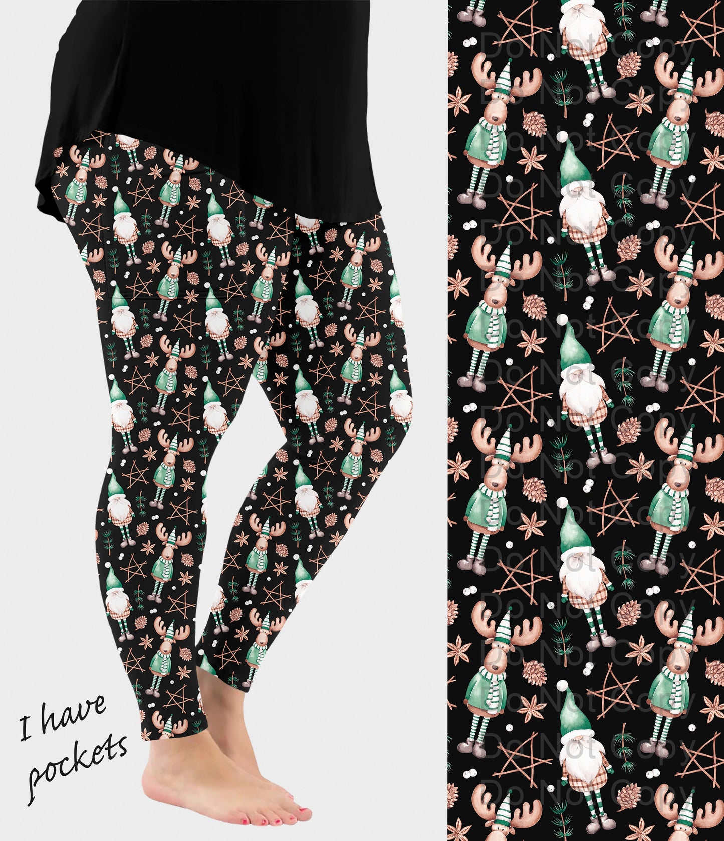 RTS - Rustic Gnome Holiday Leggings w/ Pockets