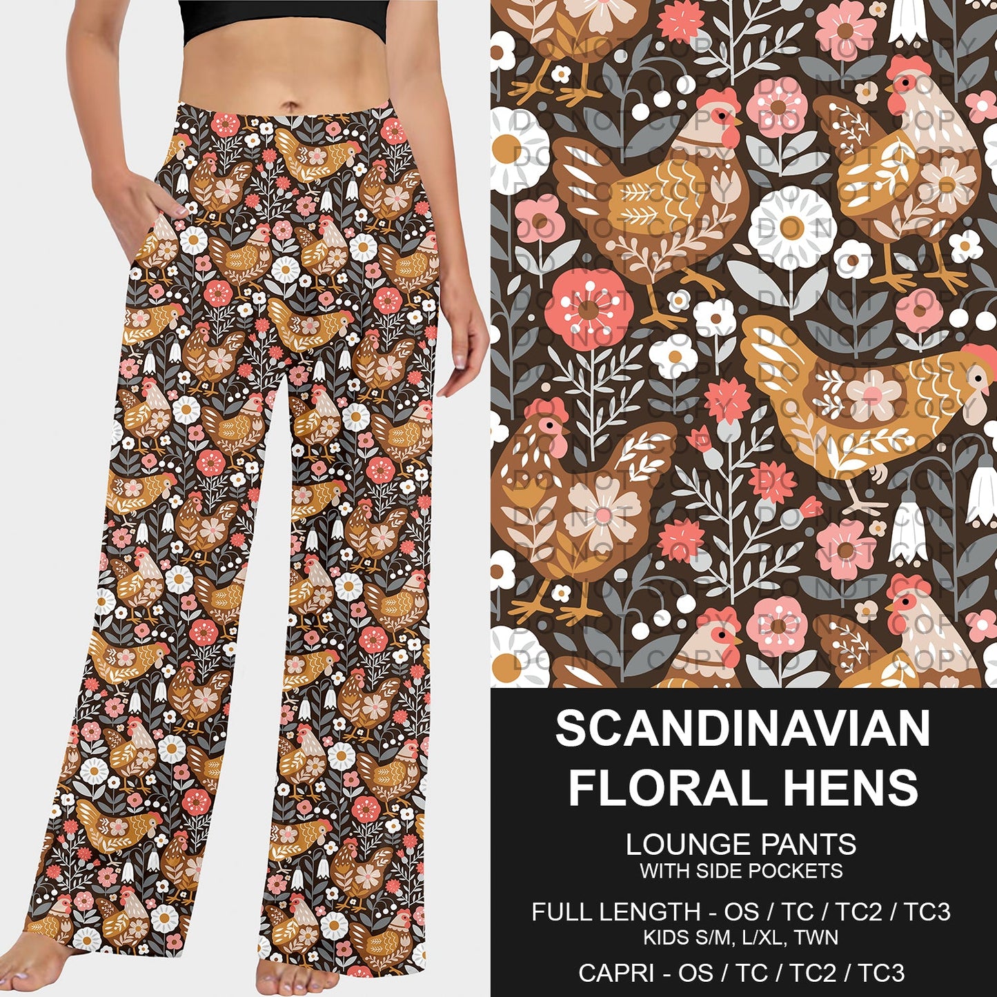 B227 - Preorder Scandinavian Floral Hens Lounge Pants (Closes 5/04. ETA: mid July)