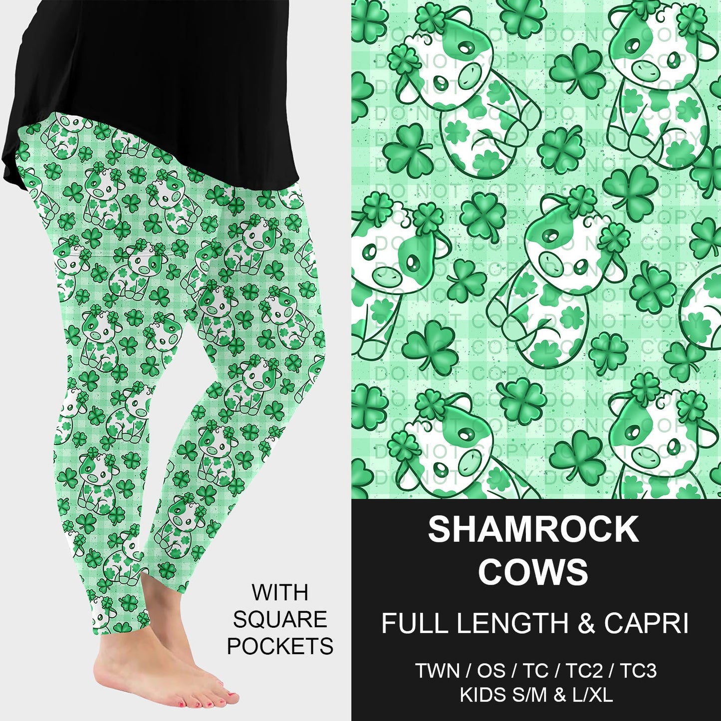 B268 - Preorder Shamrock Cow Leggings w/ Pockets (Closes 12/28. ETA: mid Feb.)