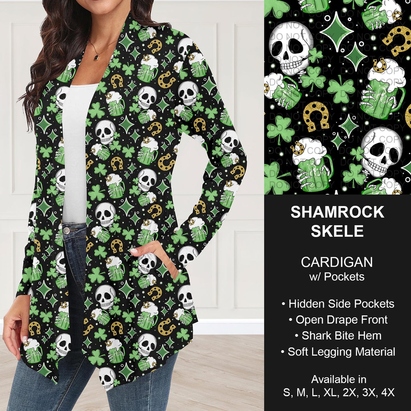 B268 - Preorder Shamrock Skele Cardigan w/ Pockets (Closes 12/28. ETA: mid Feb.)
