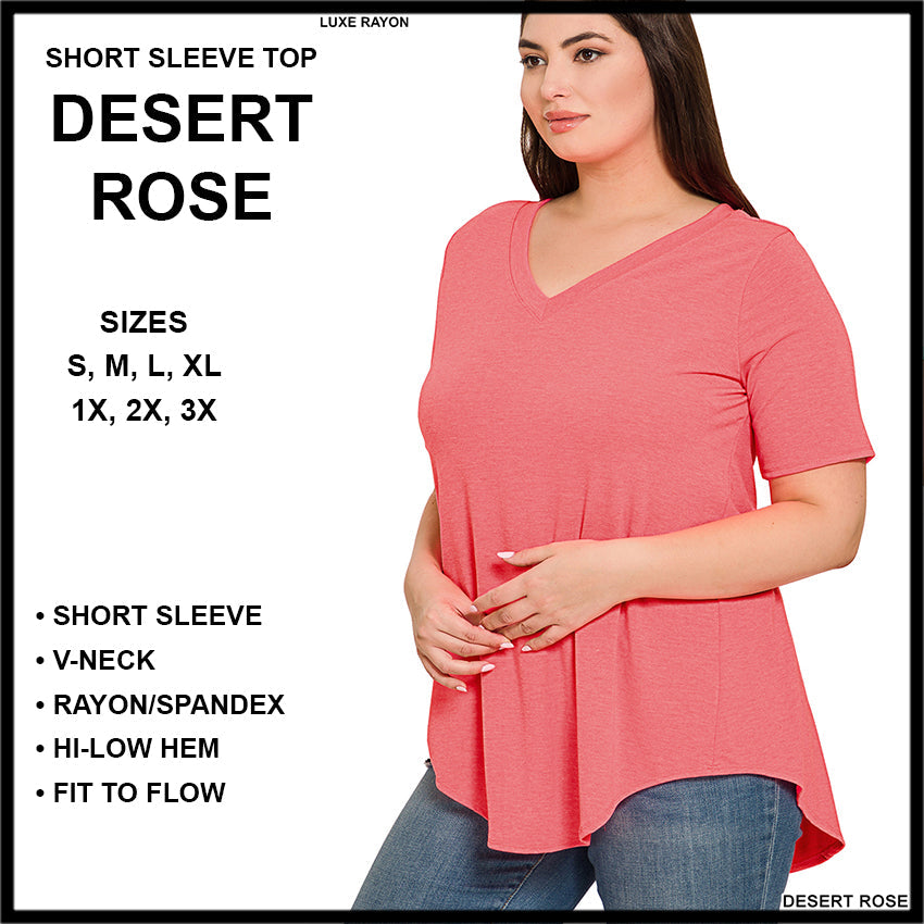 RTS - Short Sleeve V-Neck Top - Desert Rose - Alonna's Legging Land