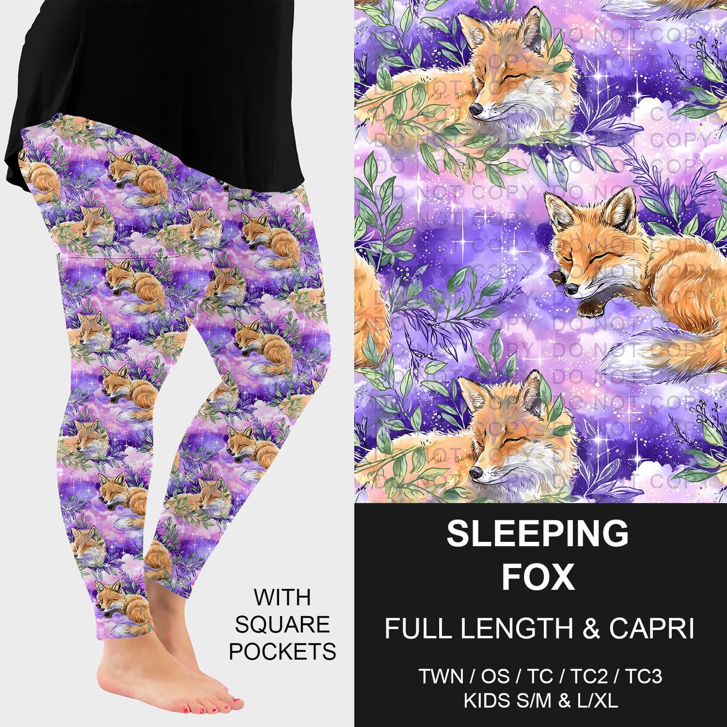 B274 - Preorder Sleeping Fox Leggings w/ Pockets (Closes 2/22. ETA: late April) - Alonna's Legging Land