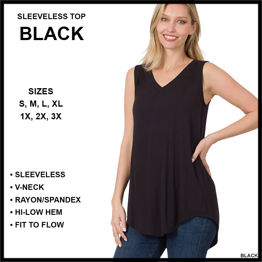 RTS - Sleeveless V-Neck Top - Black - Alonna's Legging Land