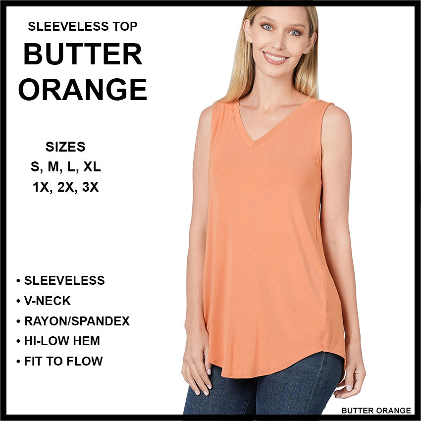 RTS - Sleeveless V-Neck Top - Butter Orange - Alonna's Legging Land