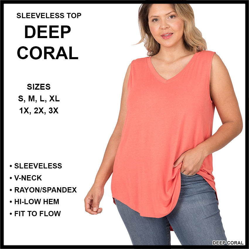 RTS - Sleeveless V-Neck Top - Deep Coral - Alonna's Legging Land