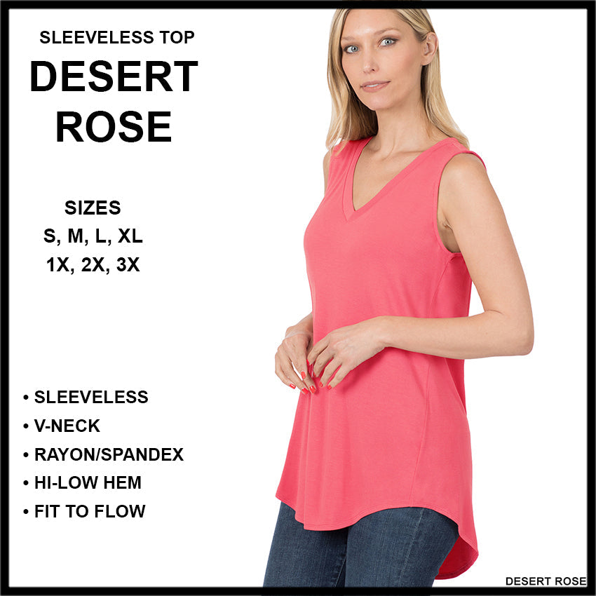 RTS - Sleeveless V-Neck Top - Desert Rose - Alonna's Legging Land