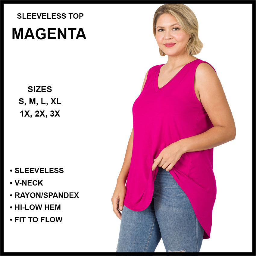 RTS - Sleeveless V-Neck Top - Magenta - Alonna's Legging Land