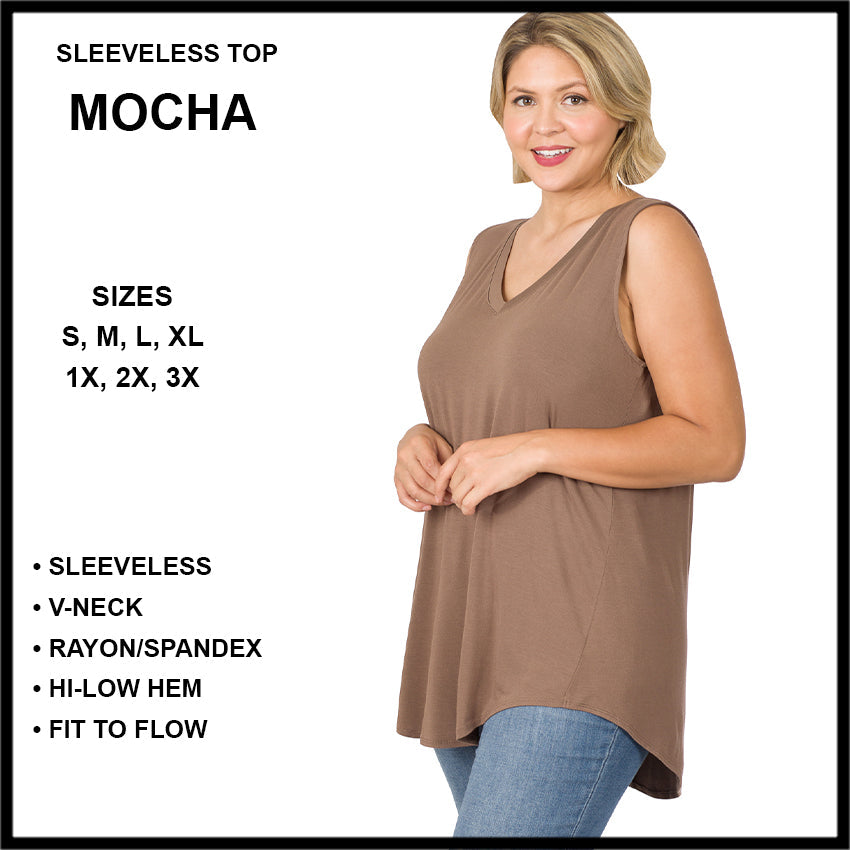 RTS - Sleeveless V-Neck Top - Mocha - Alonna's Legging Land