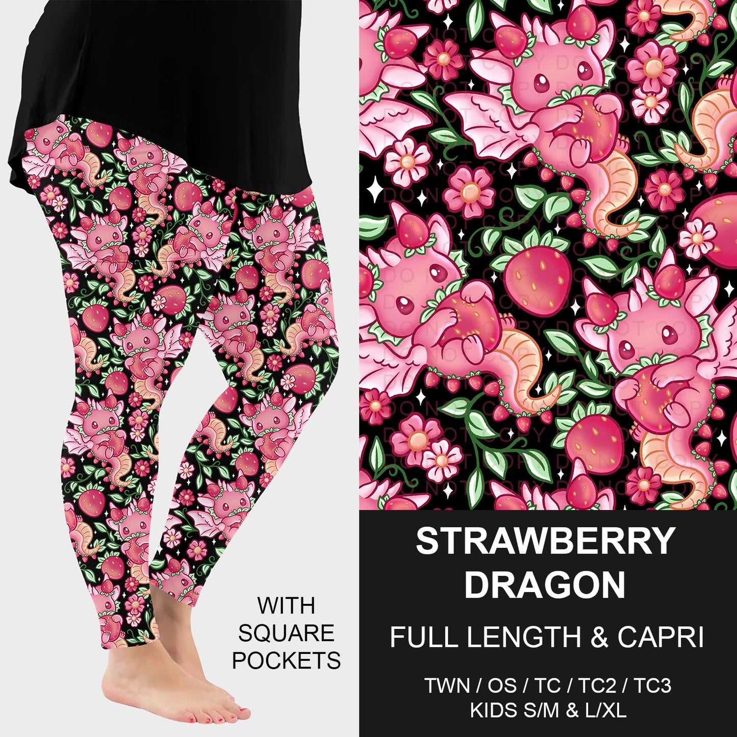 B267 - Preorder Strawberry Dragon Leggings w/ Pockets (Closes 12/21. ETA: late Feb.)