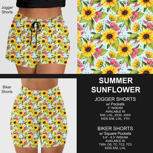 B154 - Preorder Summer Sunflower Jogger/Biker Shorts w/ Pockets (Closes 5/24. ETA: late July)