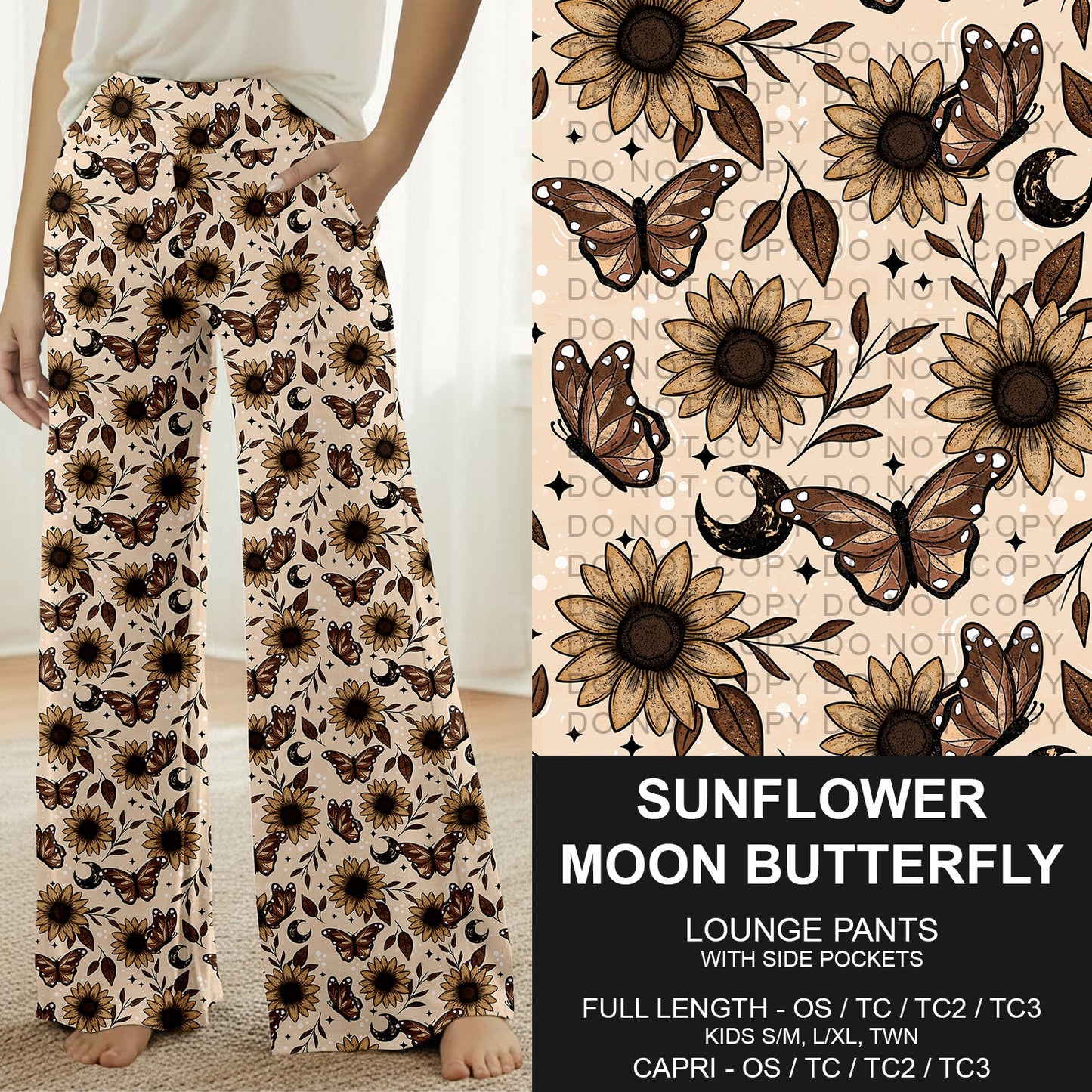 B277 - Preorder Sunflower Moon Butterfly Lounge Pants (Closes 3/08. ETA: mid May) - Alonna's Legging Land