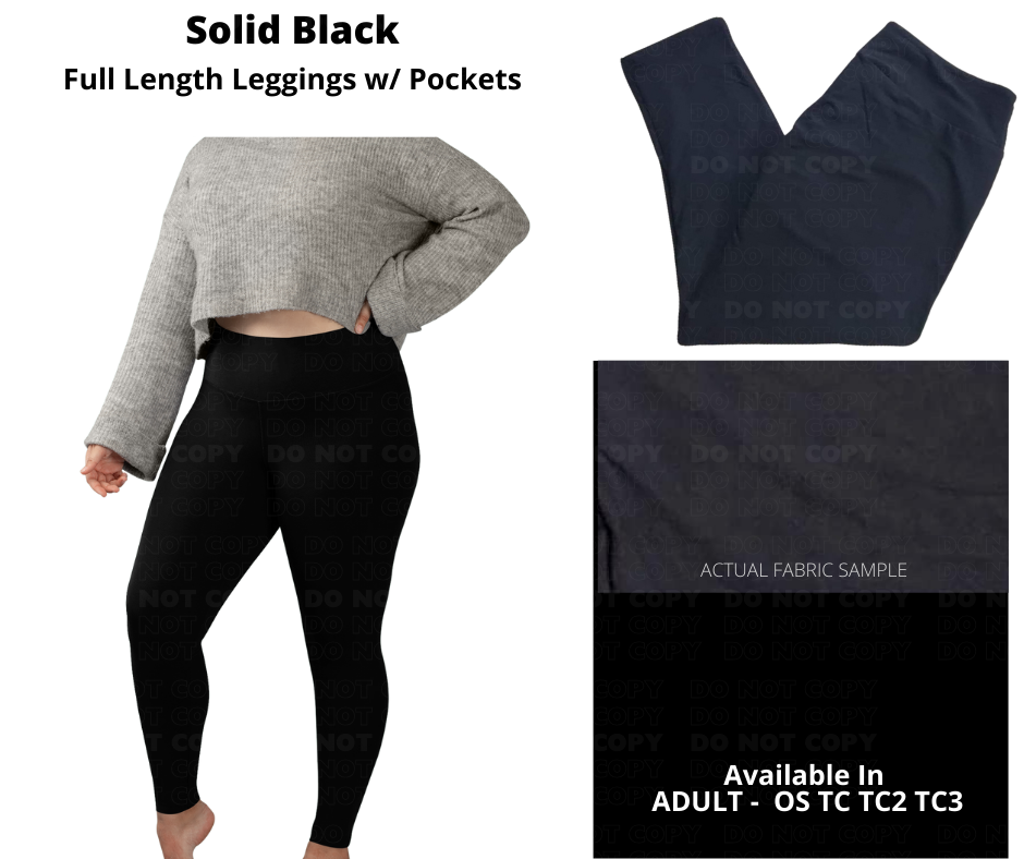 *BEST SELLING* Solid Black Full Length w/ Pockets - Alonna's Legging Land