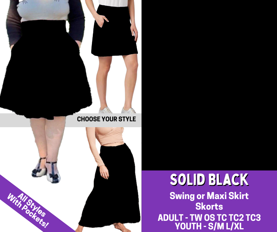Preorder! Closes 5/27. ETA Aug. Solid Black Combo Skort/Skirt Lengths