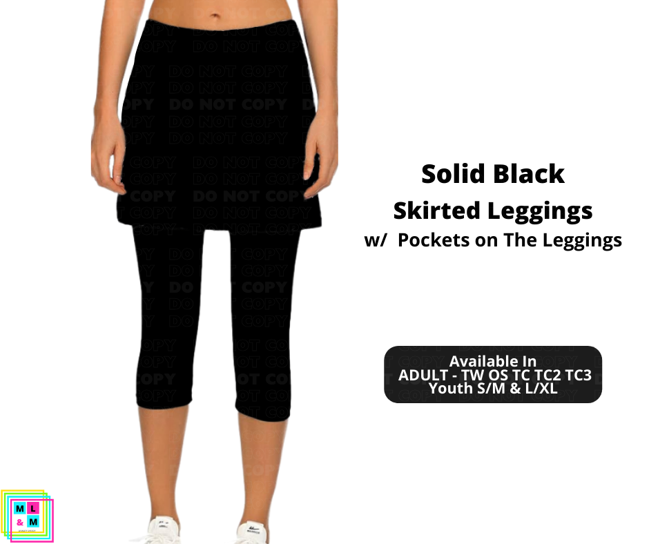 Solid Black Skirted Capri Length Leggings w/ Pockets - Alonna's Legging Land