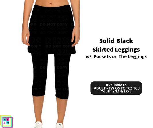 Solid Black Skirted Capri Length Leggings w/ Pockets - Alonna's Legging Land