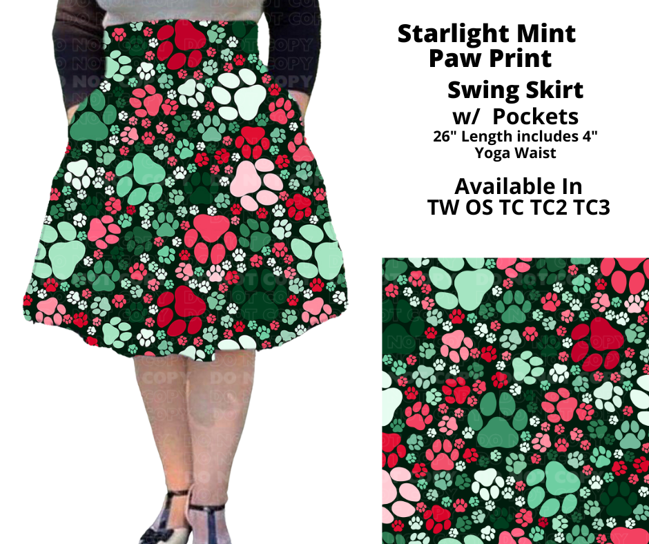 Starlight Mint Paw Print Swing Skirt - Alonna's Legging Land