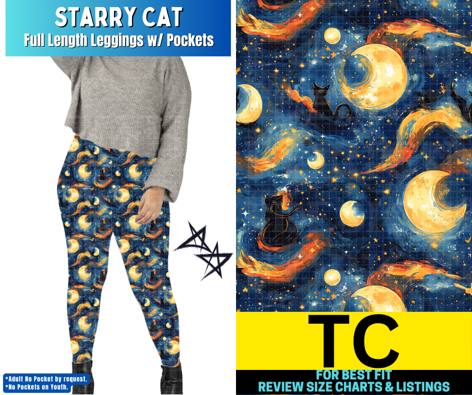 Starry Cat Full Length Leggings w/ Pockets - Alonna's Legging Land