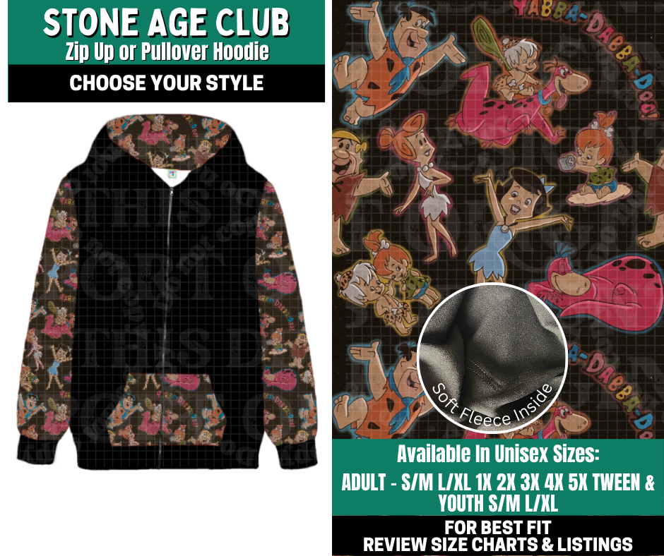 Preorder! Closes 10/27. ETA Jan. Stone Age Club Zip-Up or Pullover Hoodie