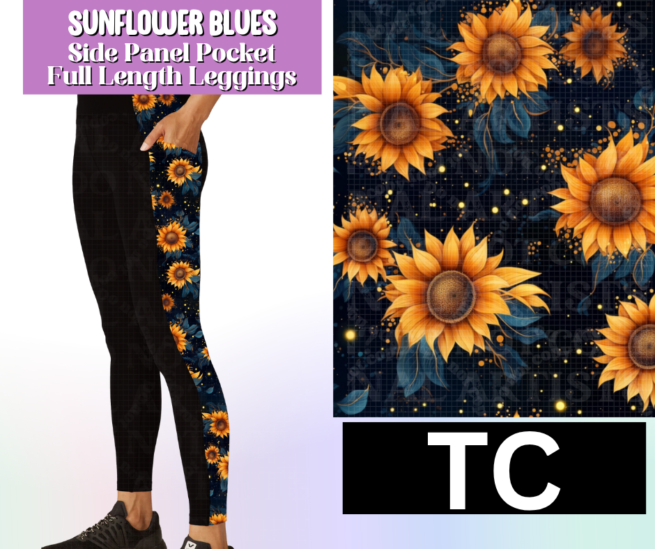 Sunflower Blues Side Panel Pocket Full Length Leggings
