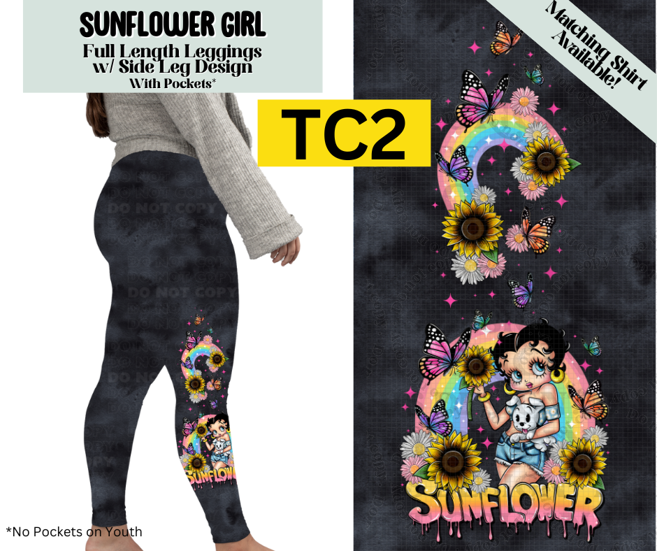 Sunflower Girl Full Length Leggings w/ Side Leg Designs